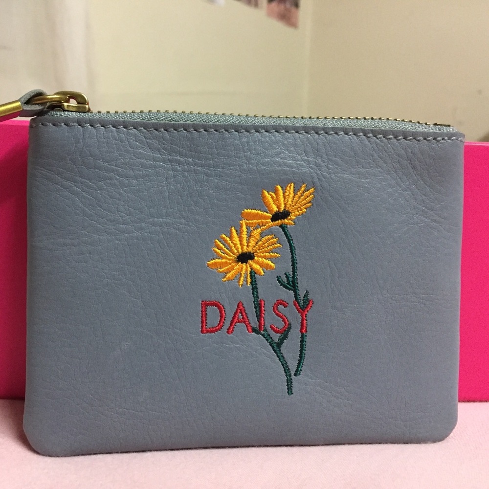 Madewell Daisy Embroidered Leather Pouch